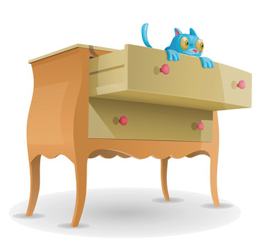 Cartoon cute cat in drawer
