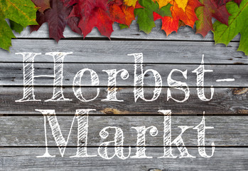 Herbstaktion, Herbstmarkt, Erntedank, Schild, Tafel, Herbstangebot, Holzhintergrund