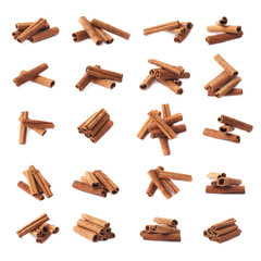 Pile of cinnamon sticks isolated