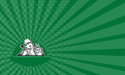 Business card Fat Chef Cook Holding Bowl Spoon Retro