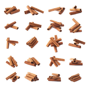 Pile of cinnamon sticks isolated