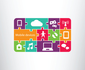 Mobile devices.cloud and internet icons set, jigsaw/puzzle layout, vector