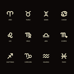 Set of vector zodiac signs, icons with captions