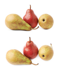 Green, red, yellow pears composition