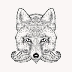 Naklejka premium Sketch fox with a beard and moustache. Hand drawn vector illust