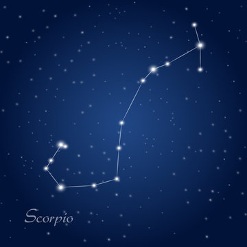 Scorpio constellation zodiac sign at starry night sky 