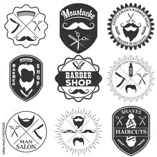 "Set Of Vintage Barber Shop Logo Templates Labels And