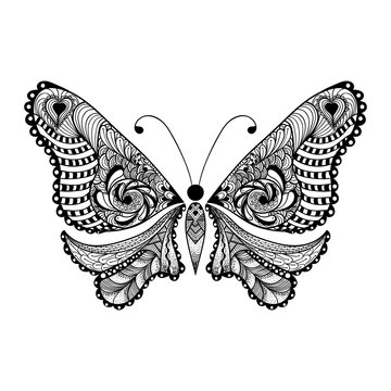 Zentangle stylized black Butterfly. Hand Drawn vector illustrati