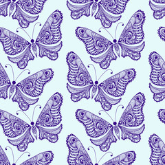 Zentangle stylized Butterfly seamless pattern. Hand Drawn vector