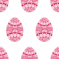 Zentangle stylized Easter Egg seamless pattern. Hand Drawn vecto