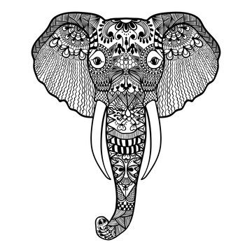Zentangle stylized Elephant. Hand Drawn lace vector illustration