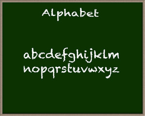 Chalkboard with alphabet text.