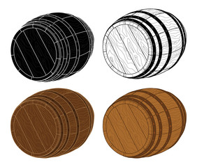 Four Wooden Barrels Vector