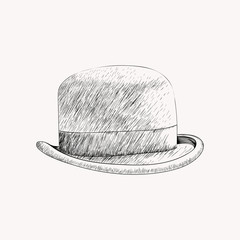 Sketch black bowler hat or derby cut out. Hand drawn vector illu
