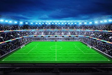 Fototapeta na wymiar upper view on modern football stadium with fans in the stands