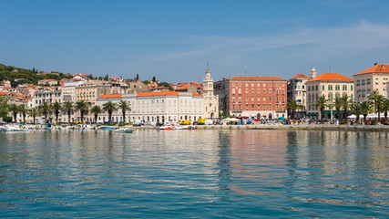 Fototapeta na wymiar View from the sea on the promenade the city of Split. Sunny day. Croatia.