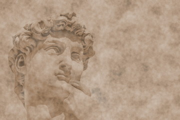 Fototapeta premium David. Florence. Grunge detail of Michelangelo's David statue with the effect of old photo and place for your design or text