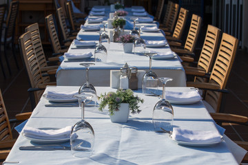 Beautifully decorated tables for peoples outdoors