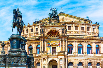 Fototapeta na wymiar Semper Opera House and Monument to King John in Dresden, Germany