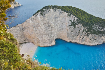 Fototapeta premium Blue waters of Navagio Shipwreck beach, Zakynthos, Greece