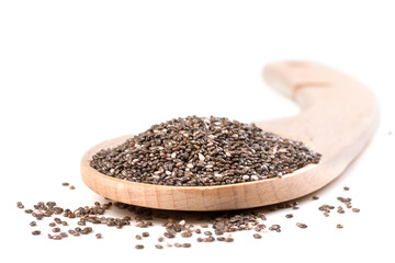 Chia seeds on a white background