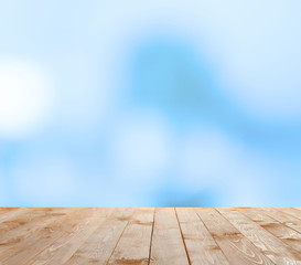 Wooden table  with abstract  blur background