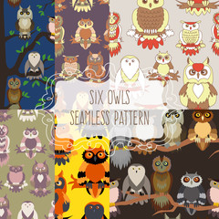 Naklejka premium Set of six seamless patterns with birds. 
