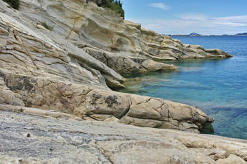 rock landscape of marathia beach at Zakynthos island, Greece