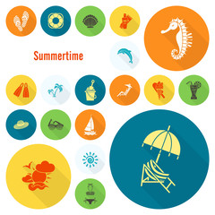 Summer and Beach Simple Flat Icons