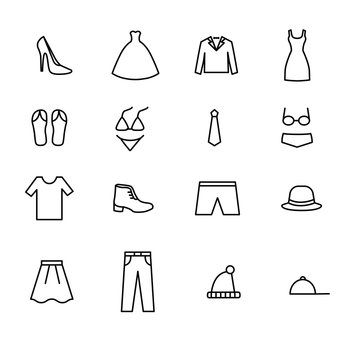 Set of line icons men and women clothing. Vector illustration