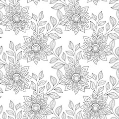Vector Seamless Monochrome Floral Pattern