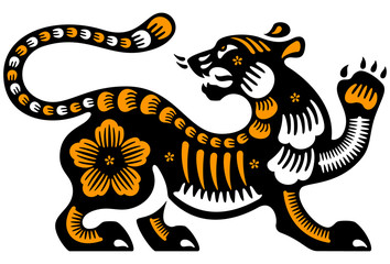 Traditional Chinese papercut style Zodiac sign Tiger illustration.
