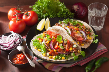 mexican tacos with beef tomato salsa onion corn
