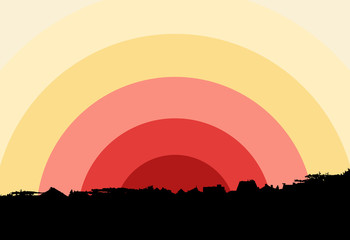 Obraz premium illustrated small city sunset