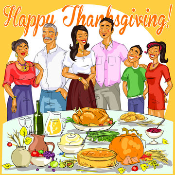 Happy family celebrating Thanksgiving Day.