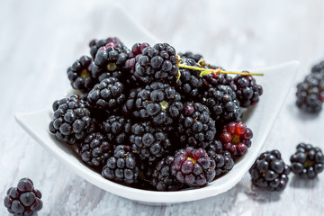 Fresh blackberries on table, close-up macro shot