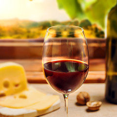 Glass of wine on table