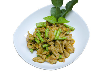 Spicy curry pork with cow-pea  Thai food