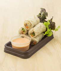 Clean food - salad roll and healthy sauce