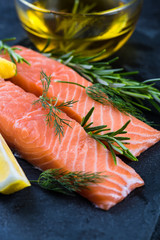 fresh salmon steaks with herbs and lemon