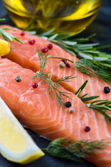 fresh salmon steaks with herbs and lemon