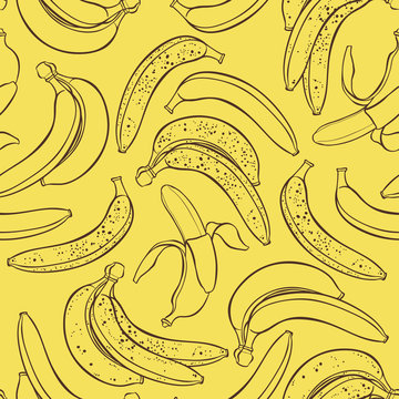 Vector seamless pattern of bananas on yellow  background.
