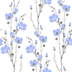 Vector seamless pattern with flax flowers.