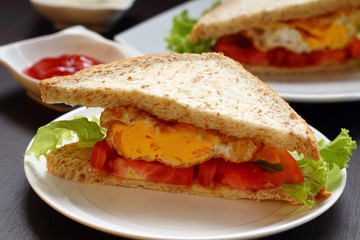 Sandwich eggs for breakfast.