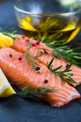 fresh salmon steaks with herbs and lemon