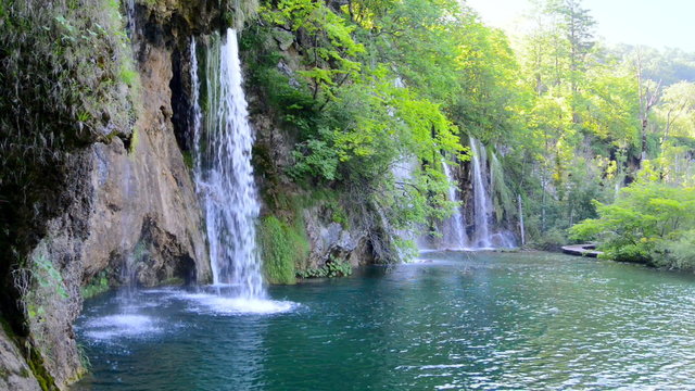 Forest stone waterfall lagoon