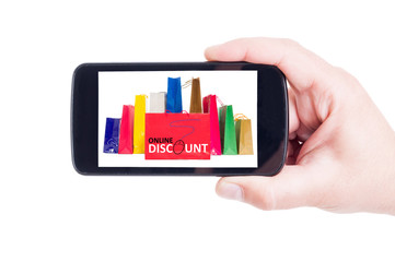 Online discount for shopping using smartphone concept