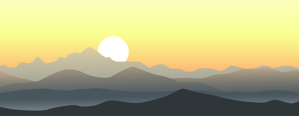 Fototapeta na wymiar Beautiful sunset in the mountains. Horizontal vector landscape.
