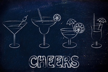 cheers: cocktails and drink glasses