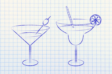 hand drawn cocktails and drink glasses sketch